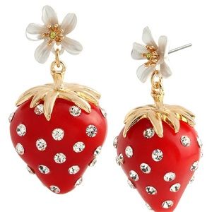 NWT Stunning Betsey Johnson Strawberry Rhinestoned Earrings